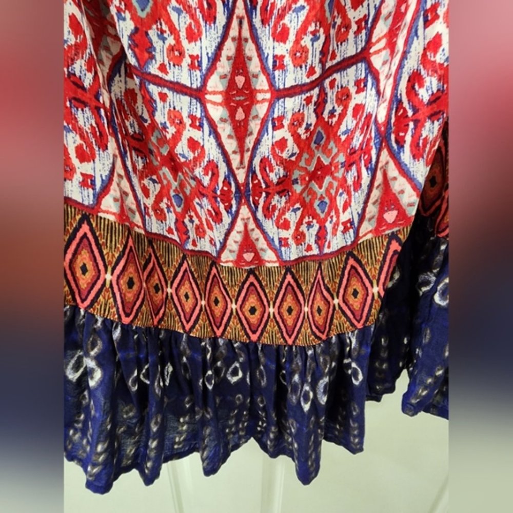 ! Beach Lunch Lounge Bohemian Inspired Contrasting Ruffled Trim Blouse Size M ! - Picture 2 of 6